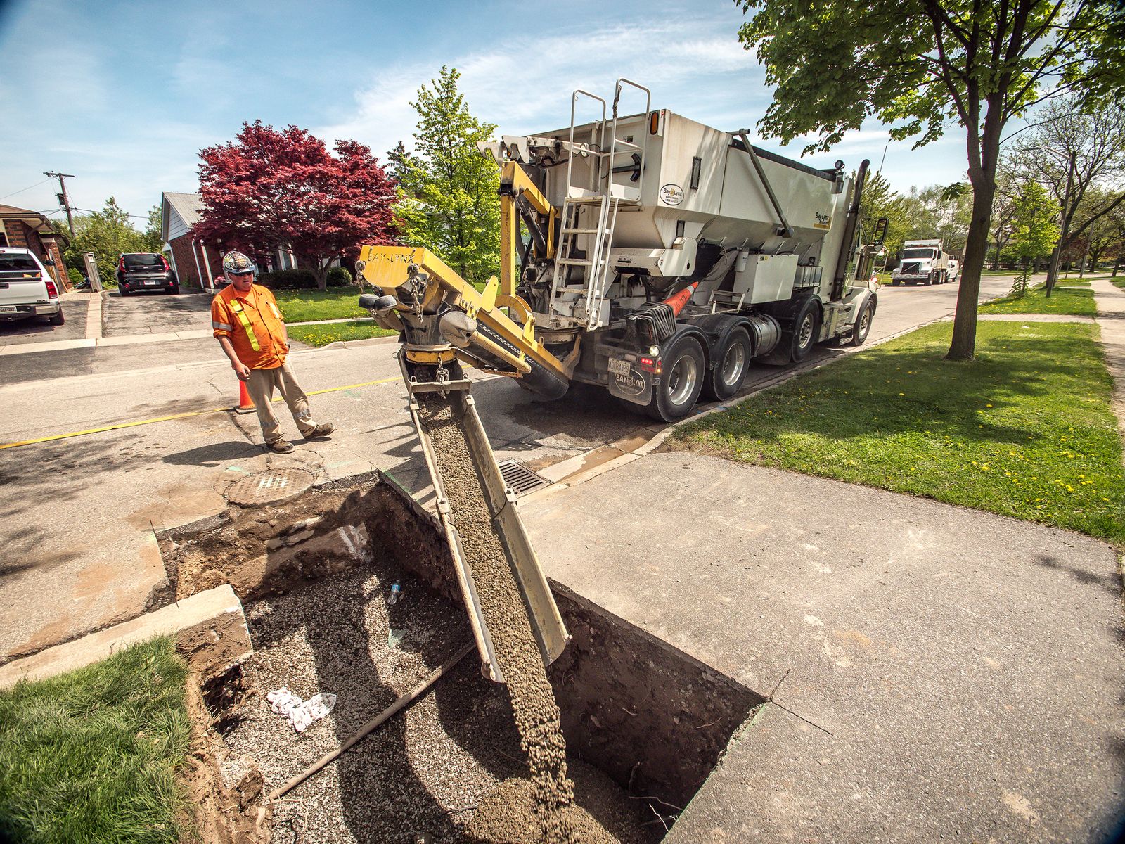 Hydrovac excavation work zone with safety cones